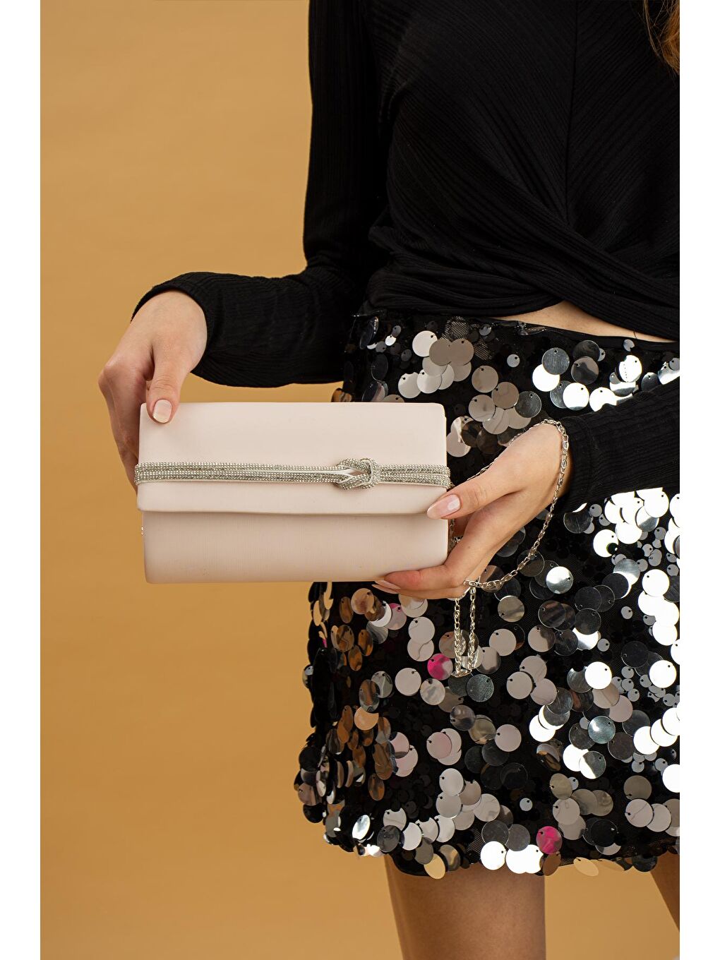 Pembe Taşlı Düğüm Biye Silindir Kadın Abiye Gece Çantası BAG525-23