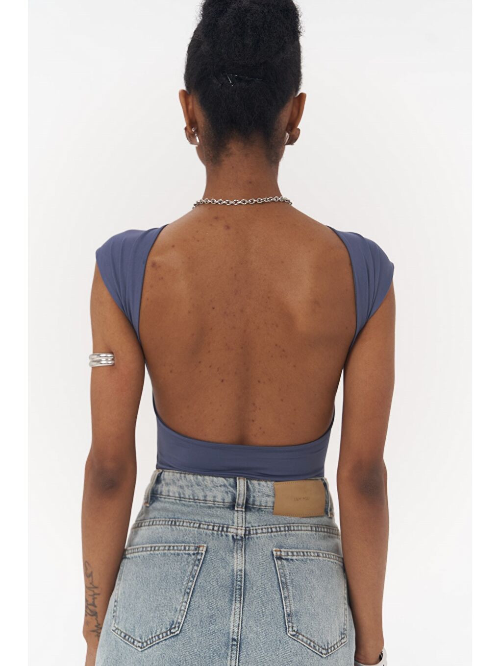 Nives Sırt Dekolteli İndigo Crop-2