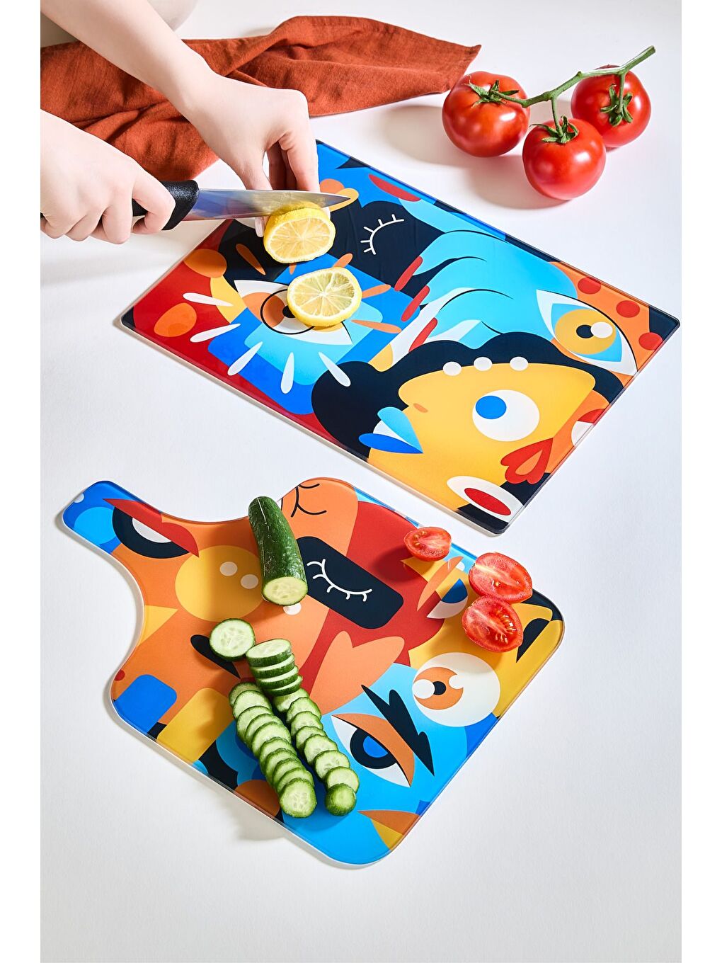 Karışık Mind 2'Li Cam Kesme Tahtası Seti - 25x35 - Isıya Dayanıklı Kırılmaz Kesme Tahtası-1