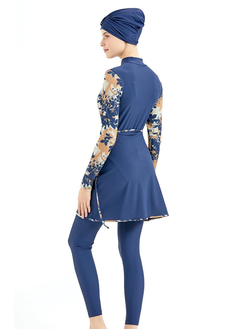 Etekli Taytlı Tam Kapalı Tesettür Mayo C13059 Koyu Lacivert-1