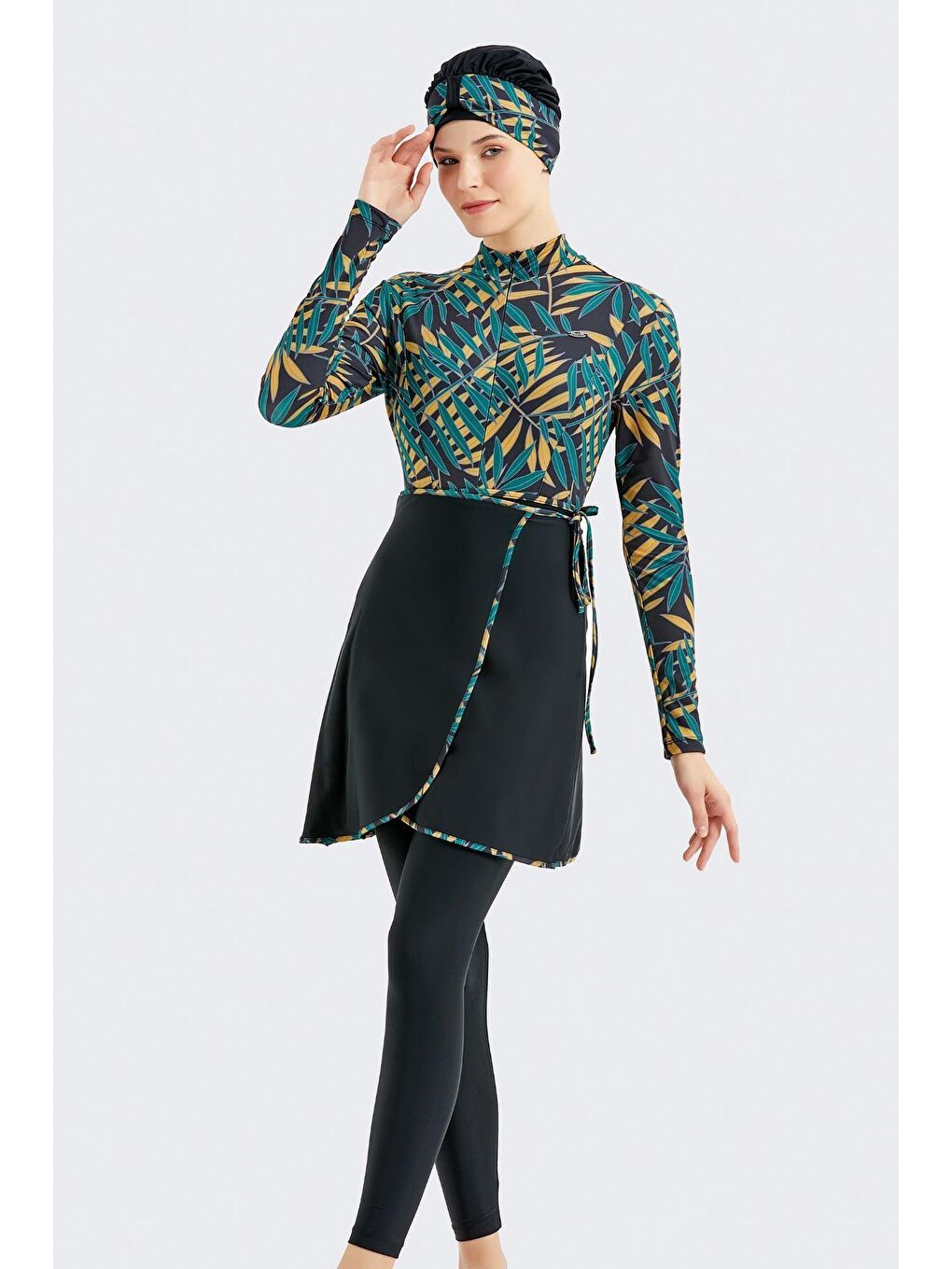 Etekli Taytlı Tam Kapalı Tesettür Mayo C13059 Yeşil