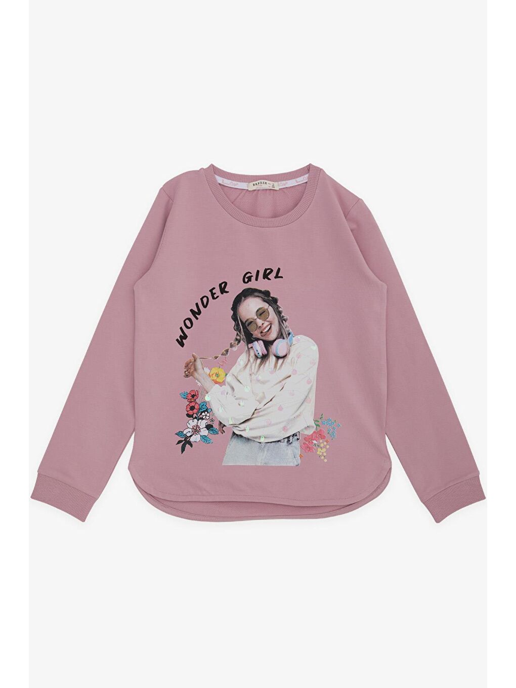Pembe Kız Çocuk Sweatshirt Harika Kız Yazı Baskılı Çiçekli Gülkurusu (9-10 Yaş)