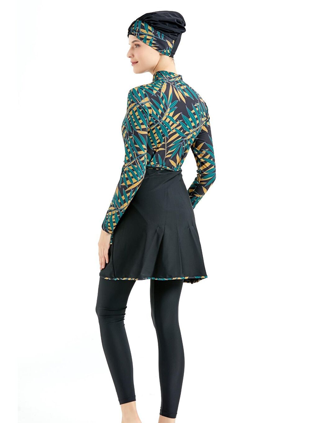 Etekli Taytlı Tam Kapalı Tesettür Mayo C13059 Yeşil-1