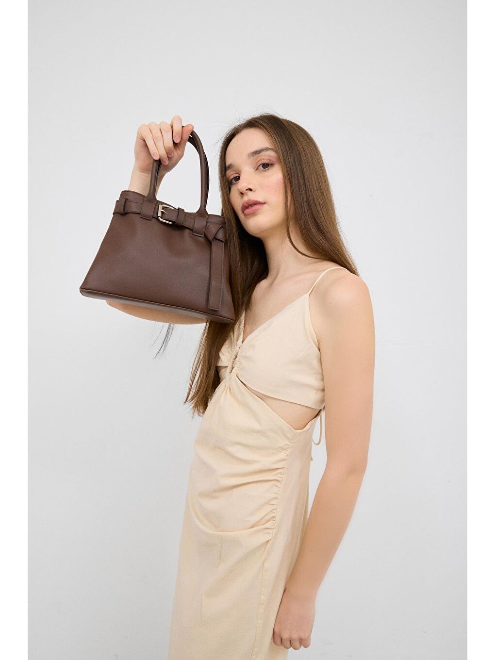 Tess Tokalı El Ve Omuz Çantası Kahverengi-1