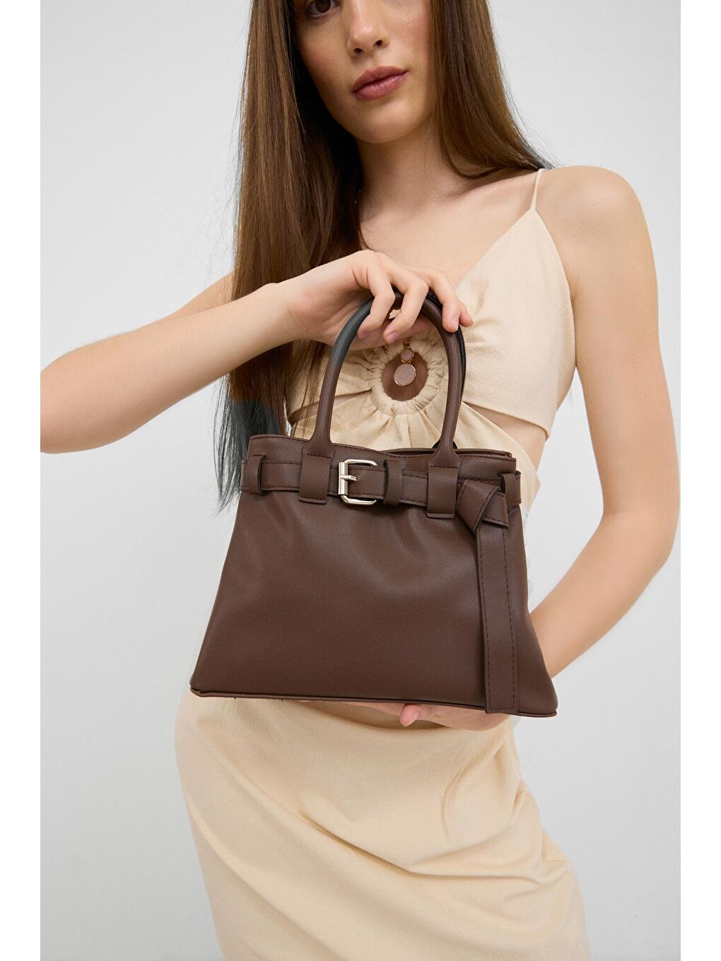 Tess Tokalı El Ve Omuz Çantası Kahverengi-2