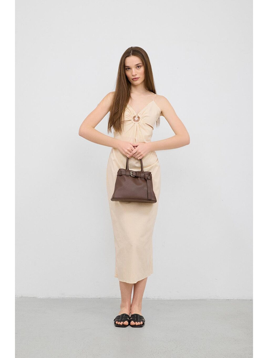 Tess Tokalı El Ve Omuz Çantası Kahverengi-3