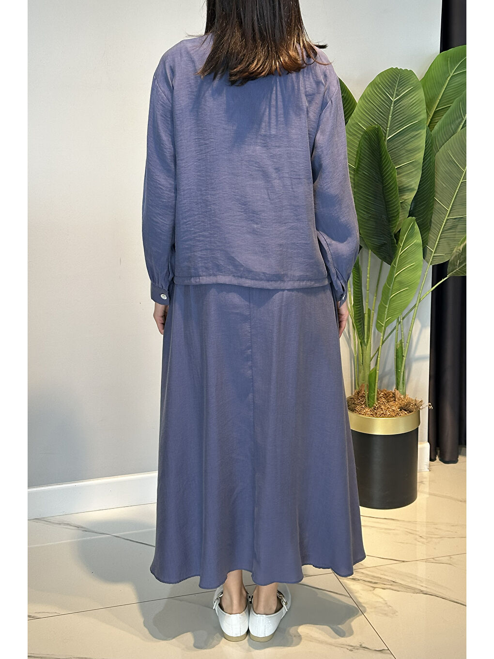 Taş İşlemeli Gömlek Çan Etek Takım 4443 İndigo-3