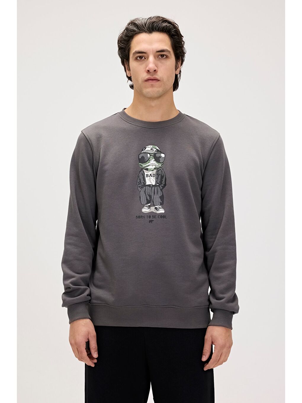 Bad Bear Gri Gator Asfalt Erkek Baskılı Sweatshirt