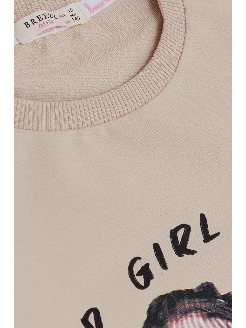 Kız Çocuk Sweatshirt Harika Kız Yazı Baskılı Çiçekli Bej (9-14 Yaş)-2