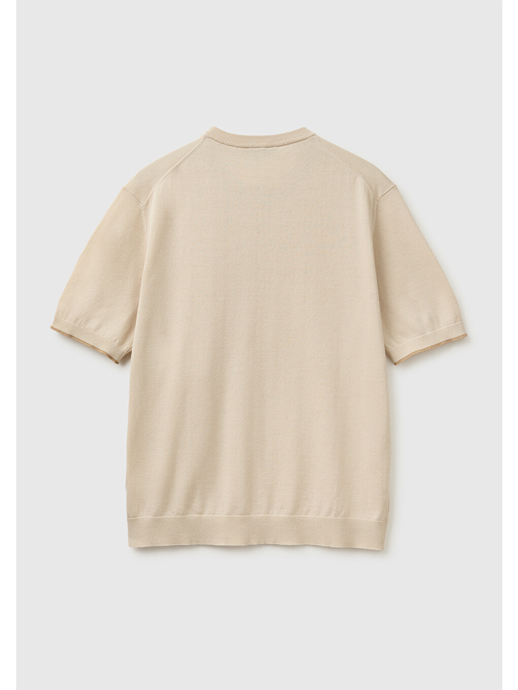 Bej Erkek Taş %100 Pamuk Ribanalı Kontrast Detaylı  Triko T-Shirt-1