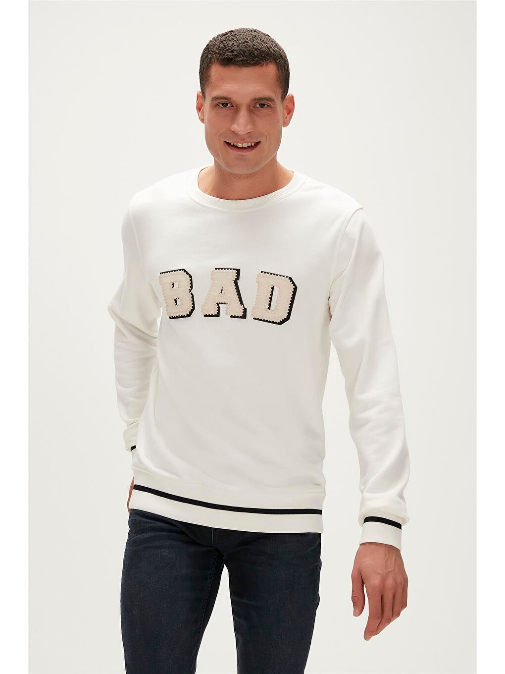 Bad Bear Beyaz Felt Crewneck Off-White Beyaz Erkek Sweatshirt