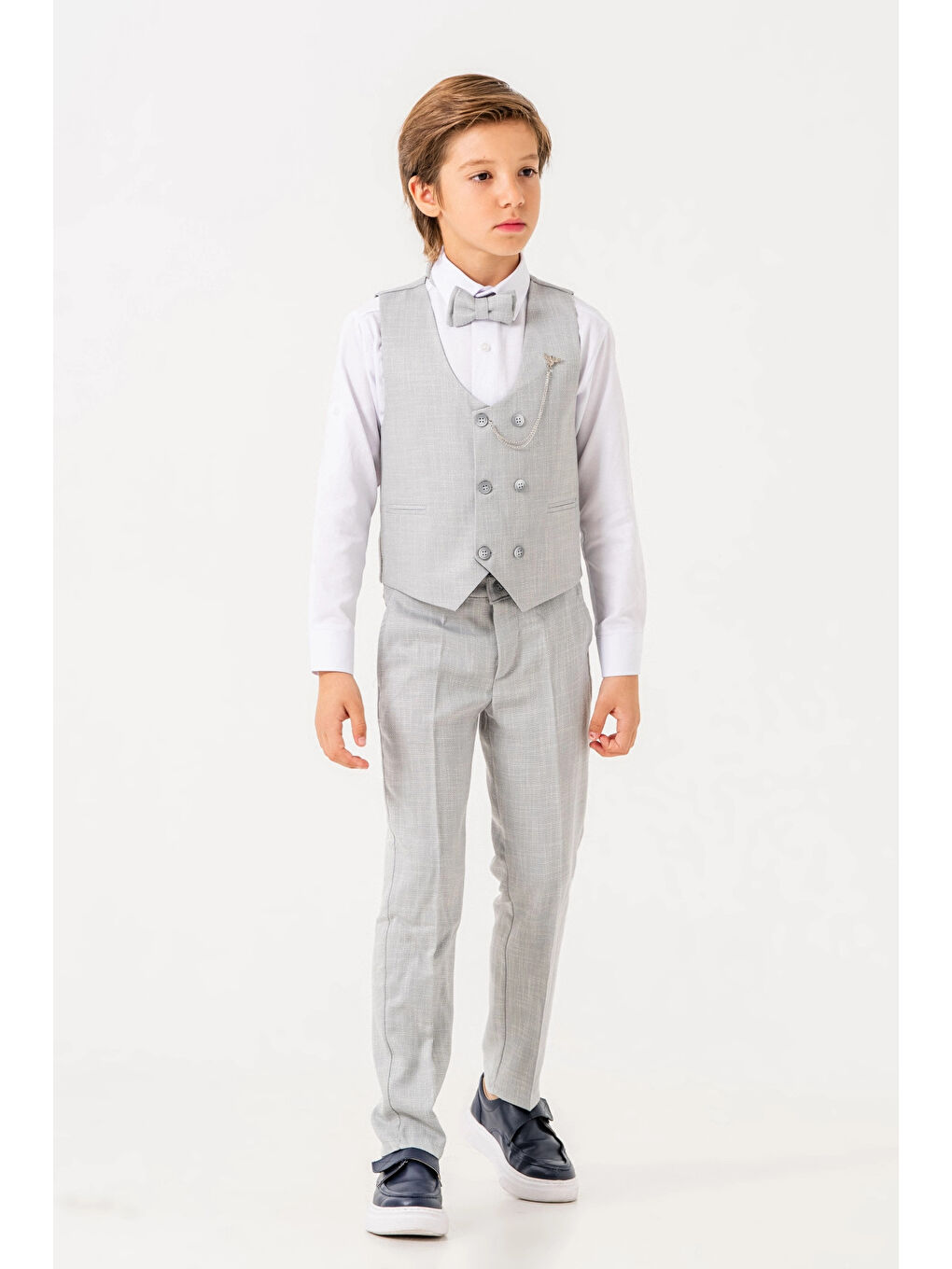 Gri Papyonlu Yelekli Takım Elbise 3054-1