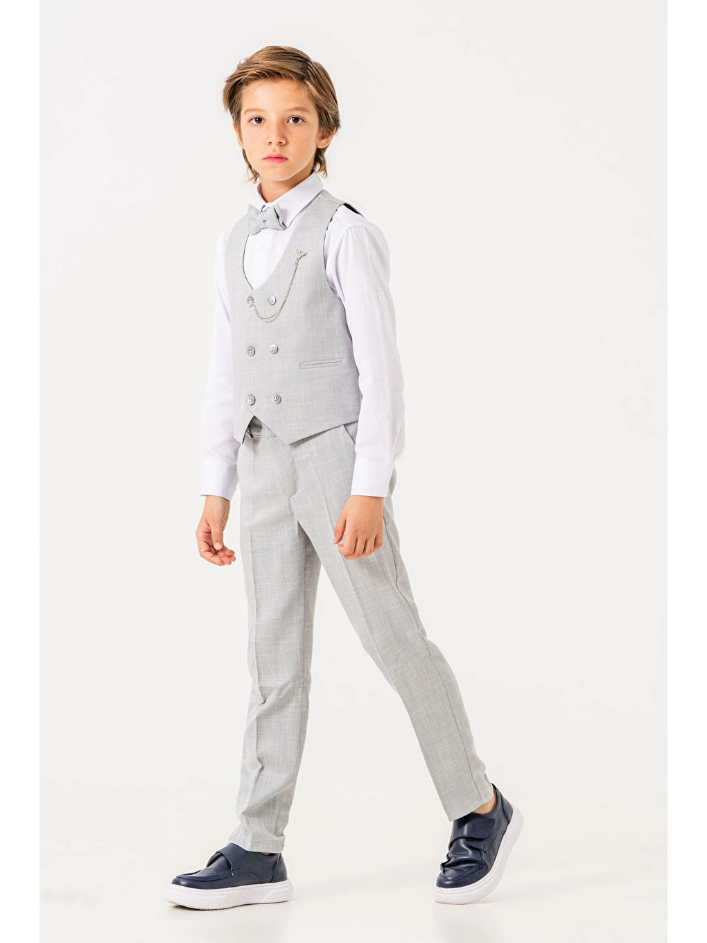 Gri Papyonlu Yelekli Takım Elbise 3054-2