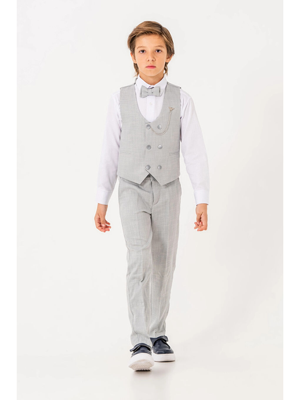 Gri Papyonlu Yelekli Takım Elbise 3054-3