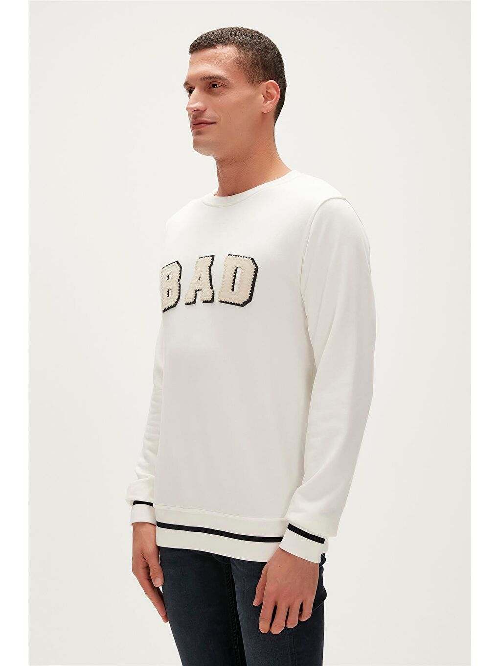 Bad Bear Beyaz Felt Crewneck Off-White Beyaz Erkek Sweatshirt - 4