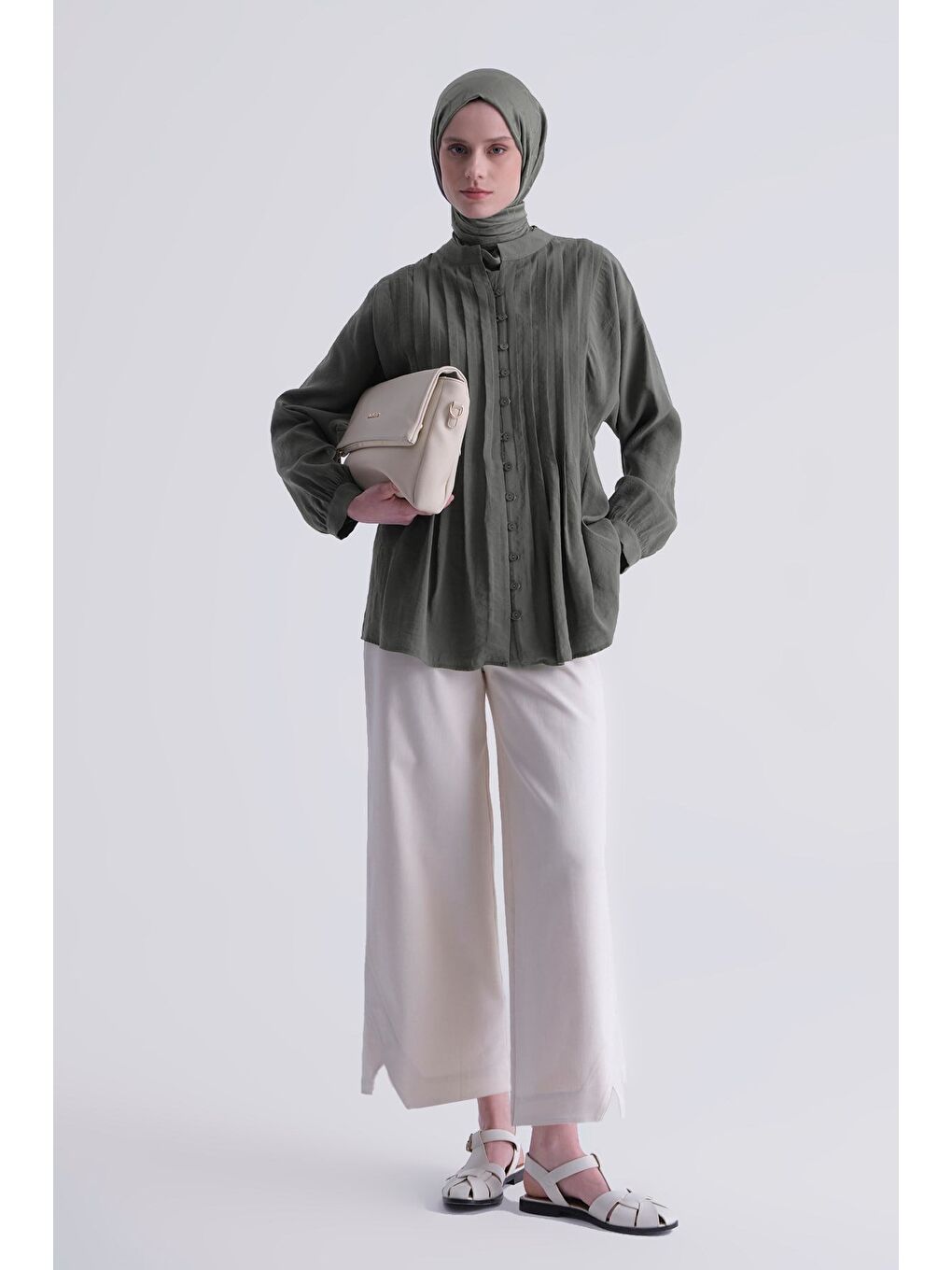 Nervür Detaylı Tunik Küf Yeşili-1