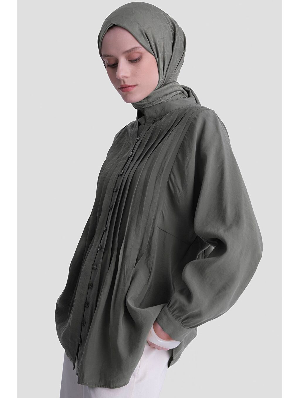 Nervür Detaylı Tunik Küf Yeşili-3