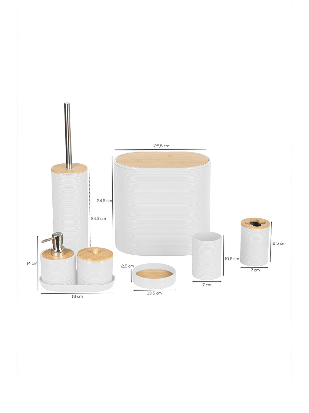 4531 8 Parça Akrilik Banyo Seti Bambu Kapaklı Çöp Kovası Ve Wc Fırçası Beyaz-2