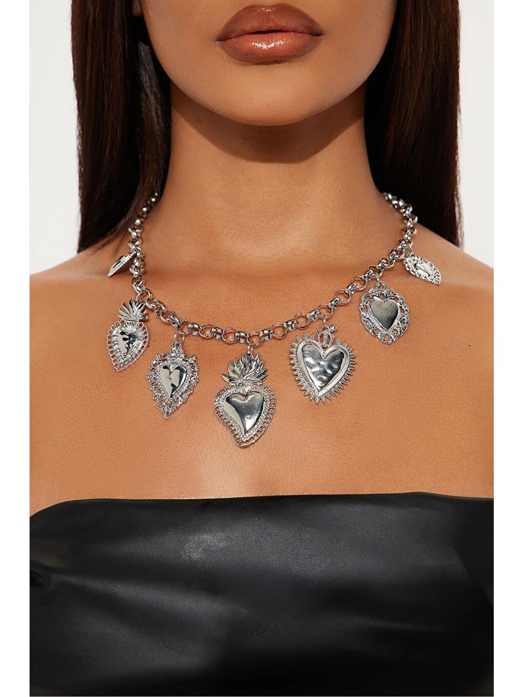 Gri Deli Aşıklar Bol Kalpli Kadın kolye-1