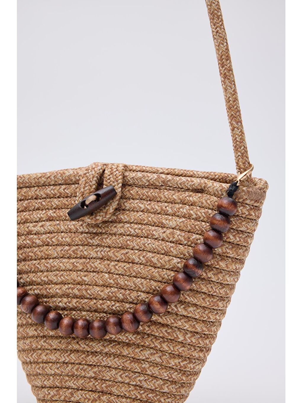 Bej Piccolo Handmade Boncuk Detaylı Hasır Çanta Vizon-7