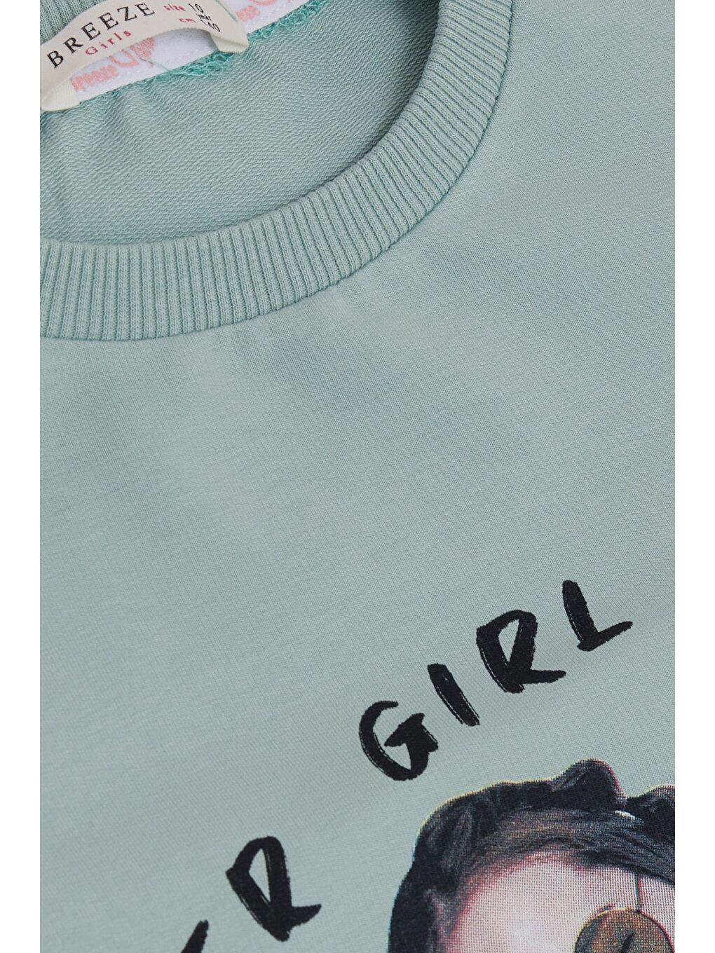 Turkuaz Kız Çocuk Sweatshirt Harika Kız Yazı Baskılı Çiçekli Su Yeşili (9-10 Yaş)-2