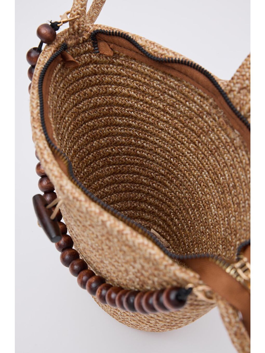 Bej Piccolo Handmade Boncuk Detaylı Hasır Çanta Vizon-8