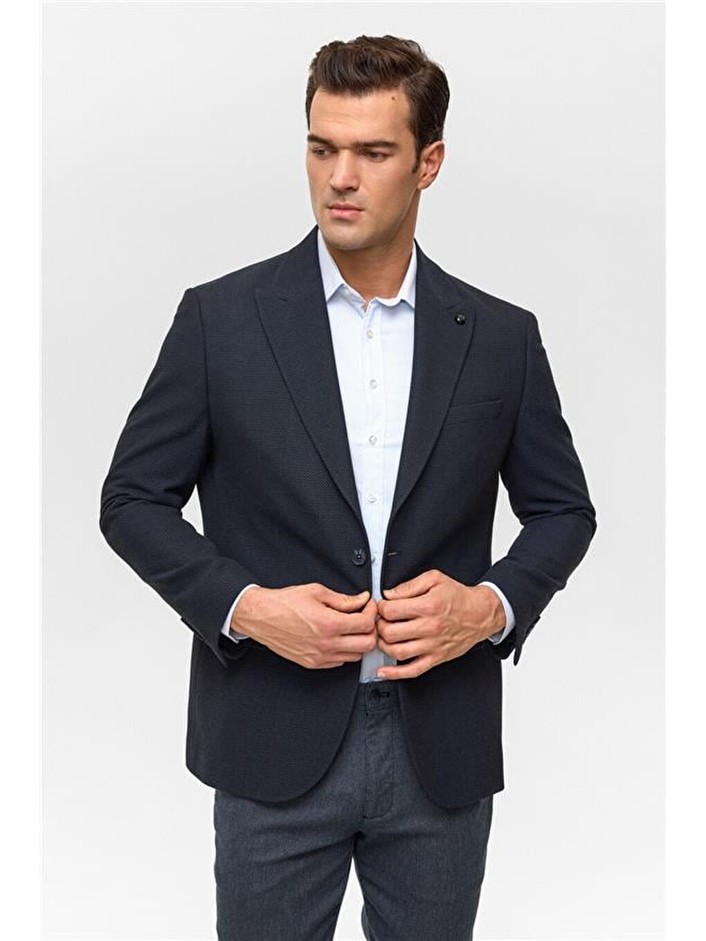Lacivert Regular Desenli Mono Yaka 4 Drop Blazer Ceket-1