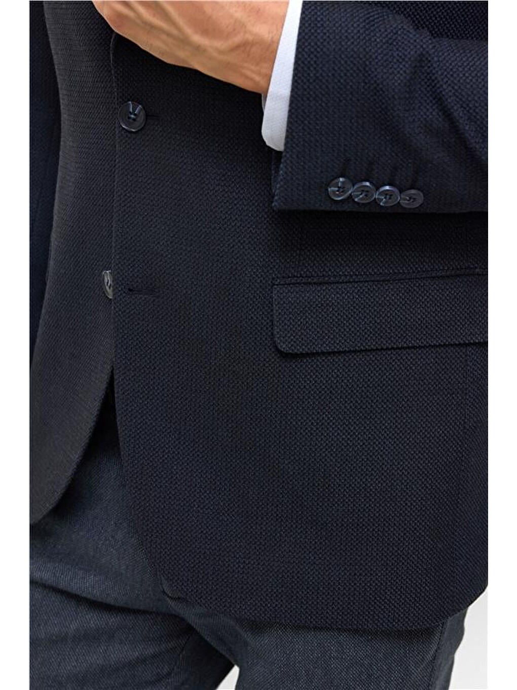 Lacivert Regular Desenli Mono Yaka 4 Drop Blazer Ceket-3