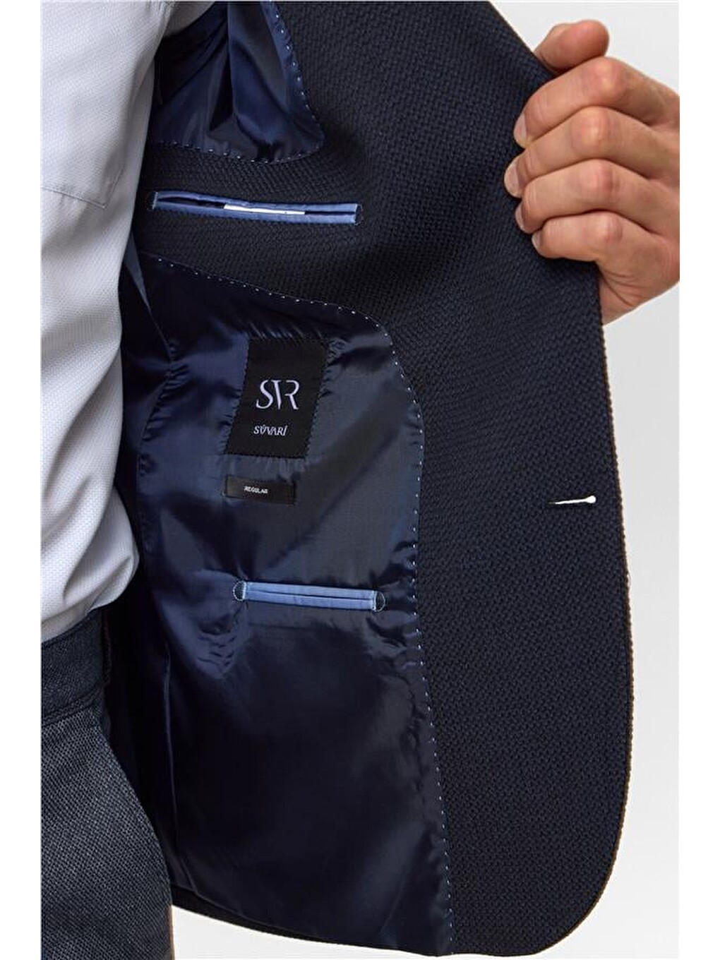 Lacivert Regular Desenli Mono Yaka 4 Drop Blazer Ceket-4