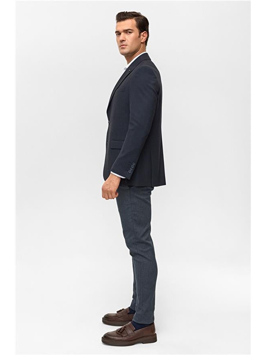 Lacivert Regular Desenli Mono Yaka 4 Drop Blazer Ceket-5