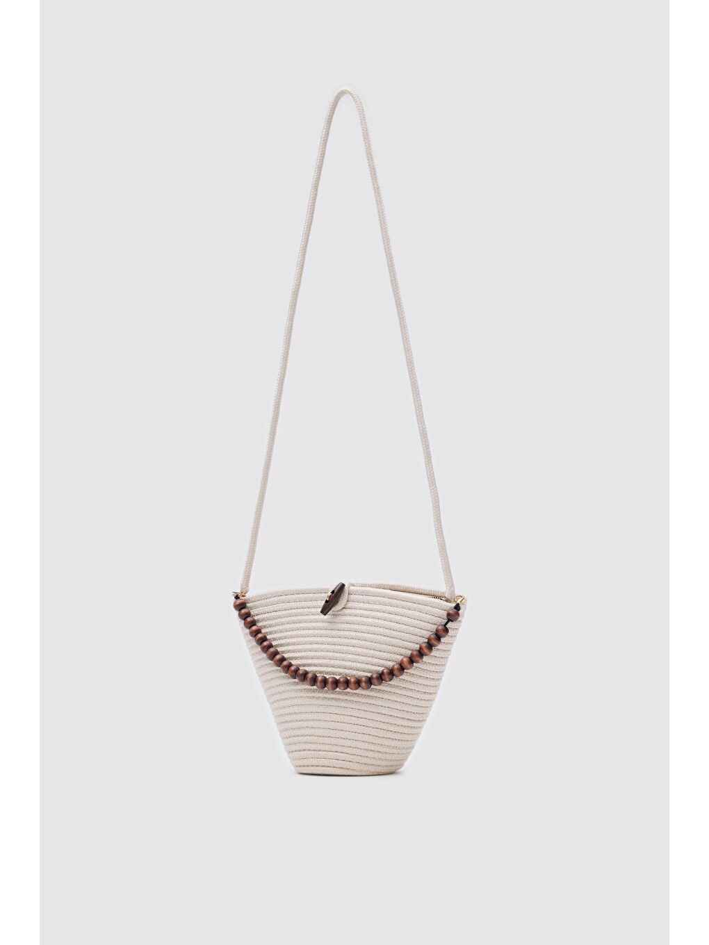 Ekru Piccolo Handmade Boncuk Detaylı Hasır Çanta Krem-4