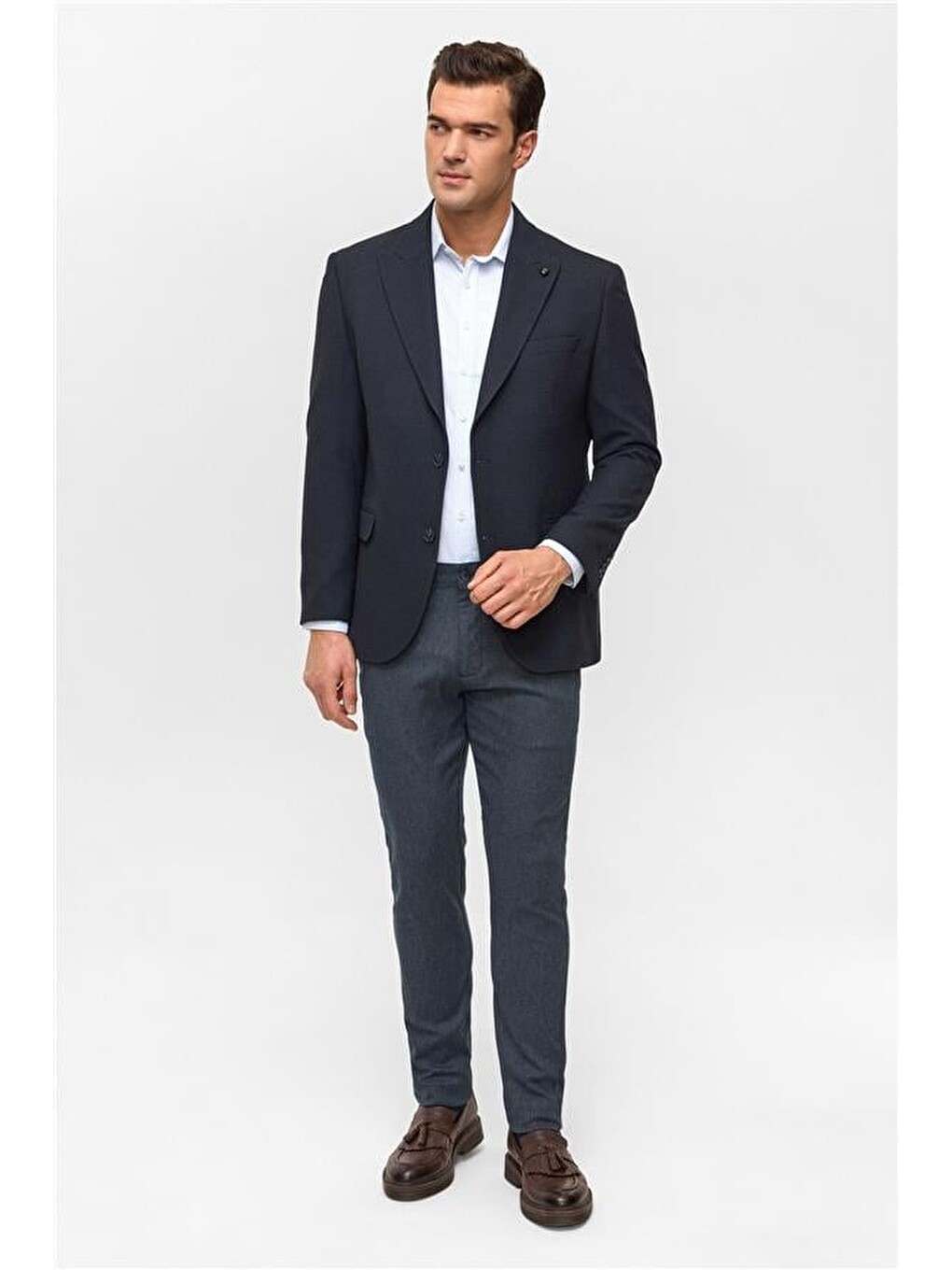 Lacivert Regular Desenli Mono Yaka 4 Drop Blazer Ceket-7