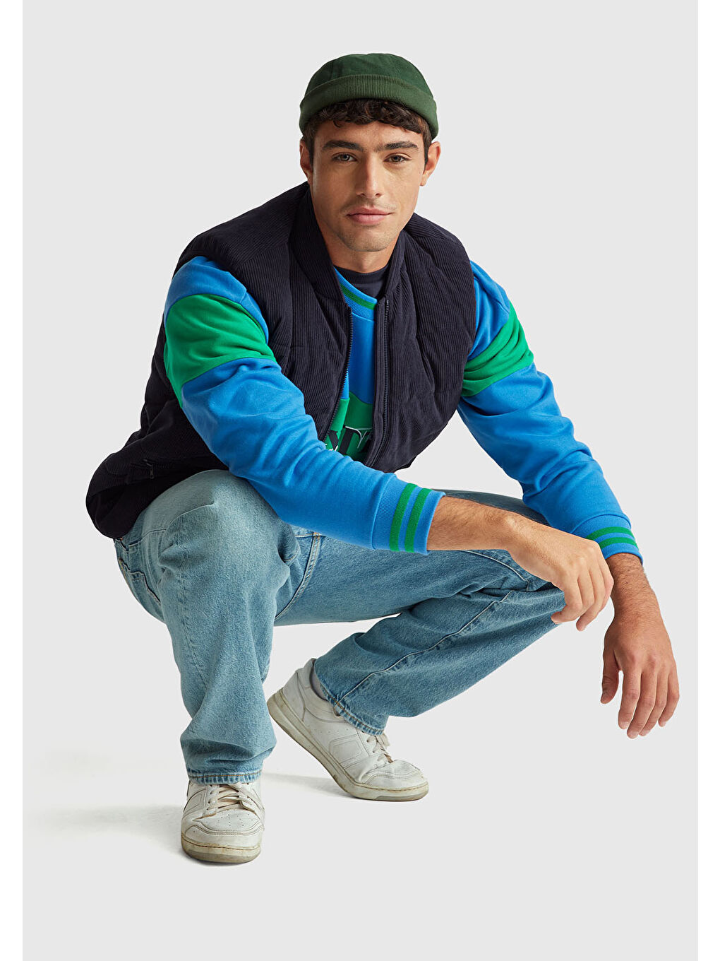 Unisex Mavi Stranger Things Renk Bloklu Sweatshirt-5