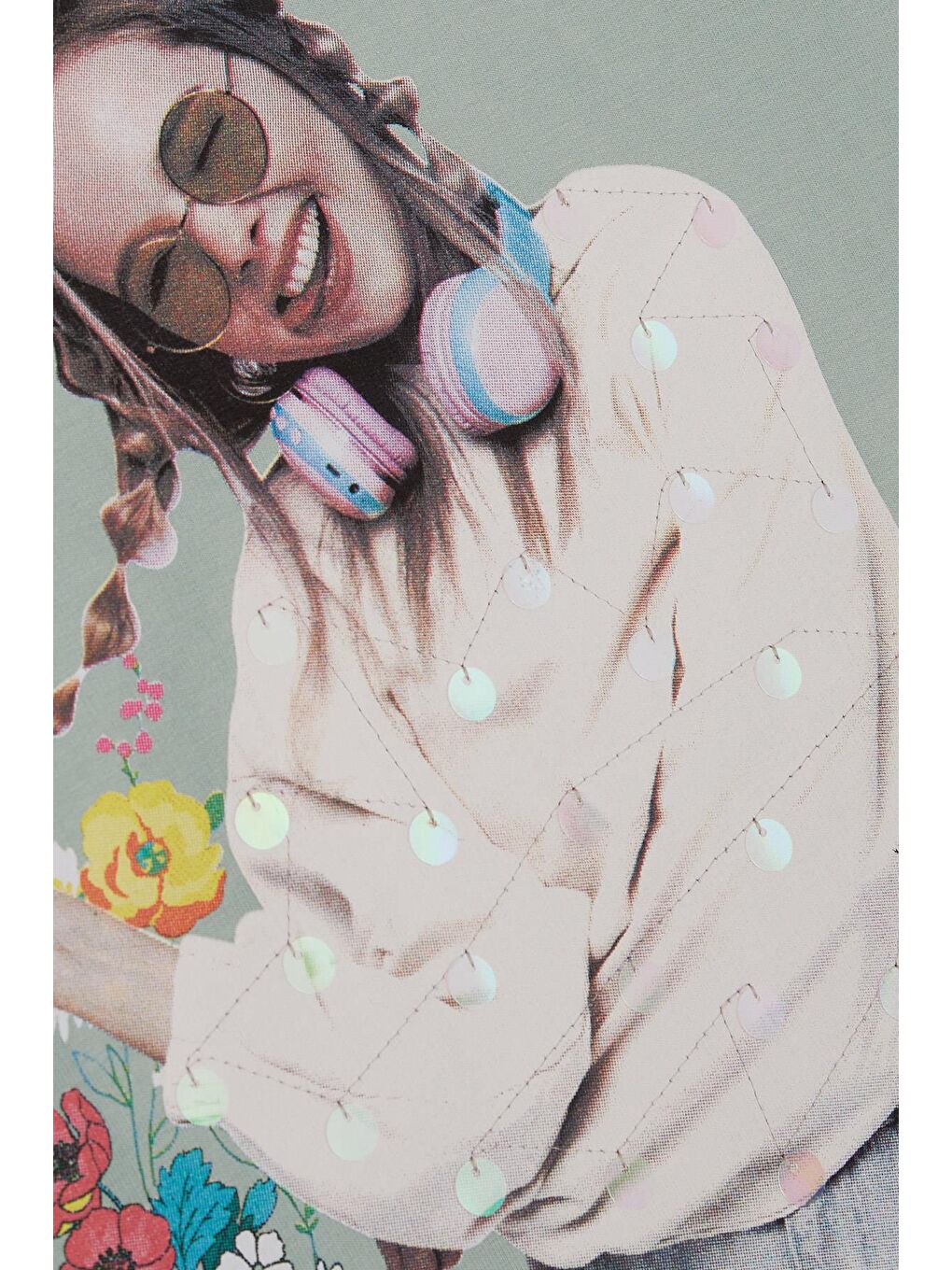 Turkuaz Kız Çocuk Sweatshirt Harika Kız Yazı Baskılı Çiçekli Su Yeşili (9-10 Yaş)-3