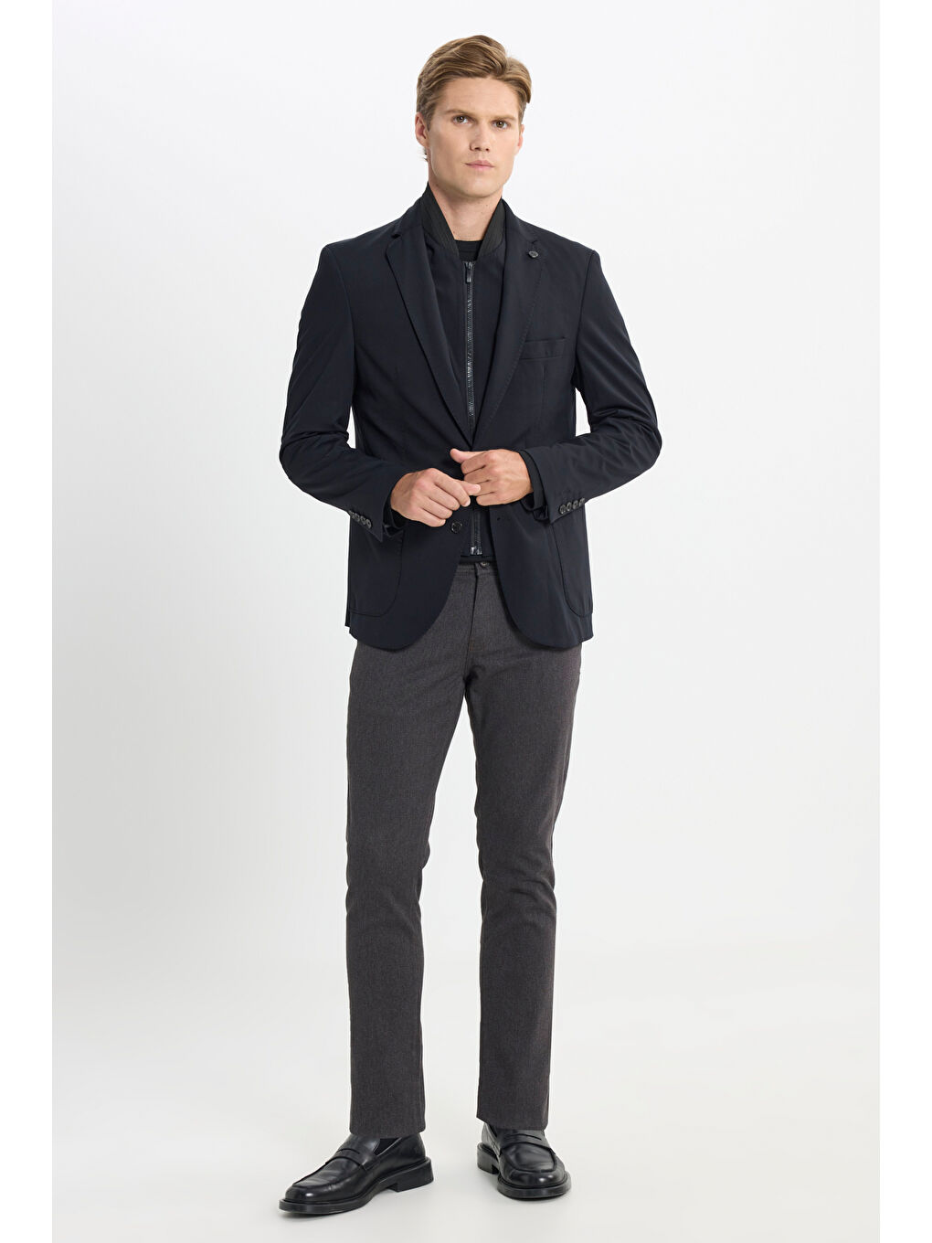 Erkek Siyah Slim Fit Dar Kesim Mono Yaka Cepli Ceket-1