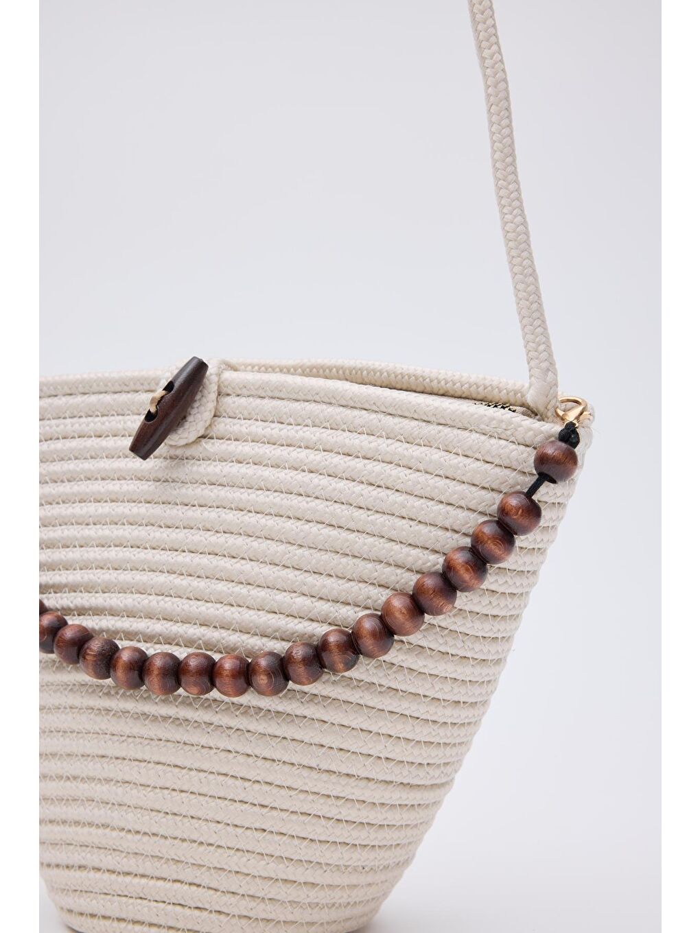 Ekru Piccolo Handmade Boncuk Detaylı Hasır Çanta Krem-7