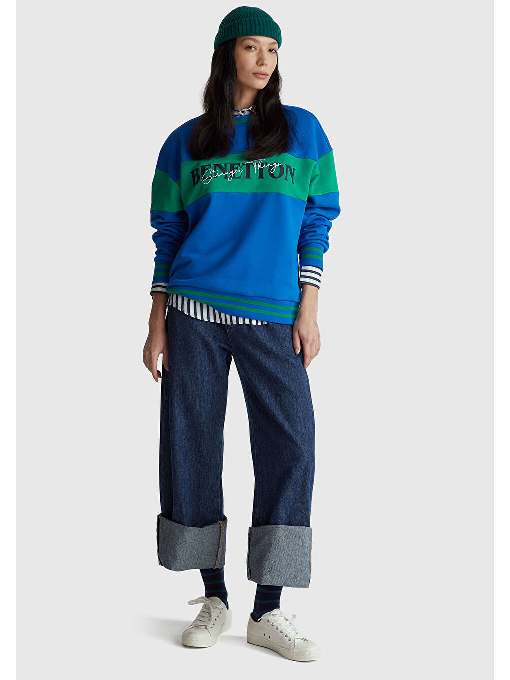 Unisex Mavi Stranger Things Renk Bloklu Sweatshirt-6