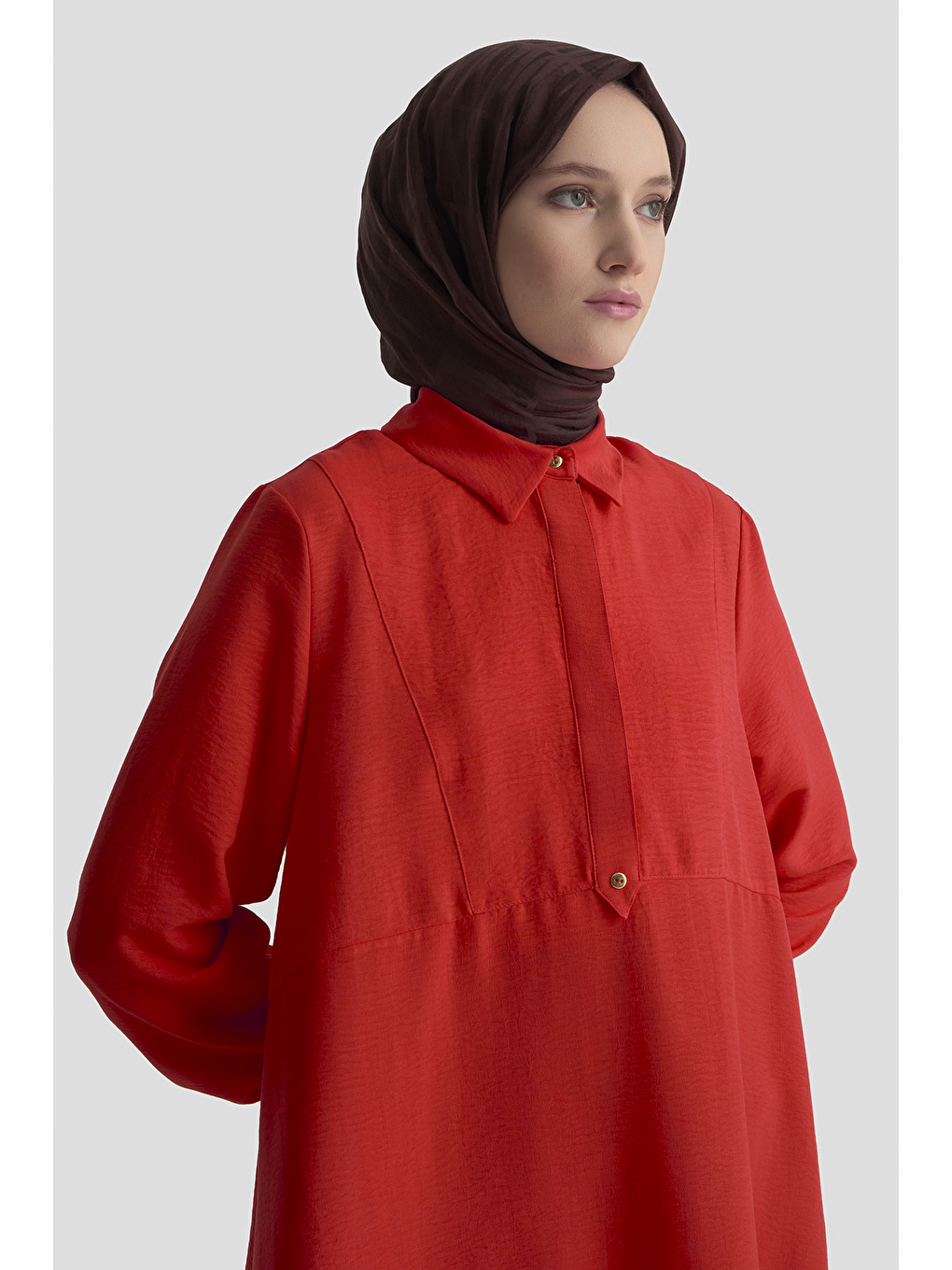 Kahverengi Etek Ucu Volanlı Tunik Kiremit-3