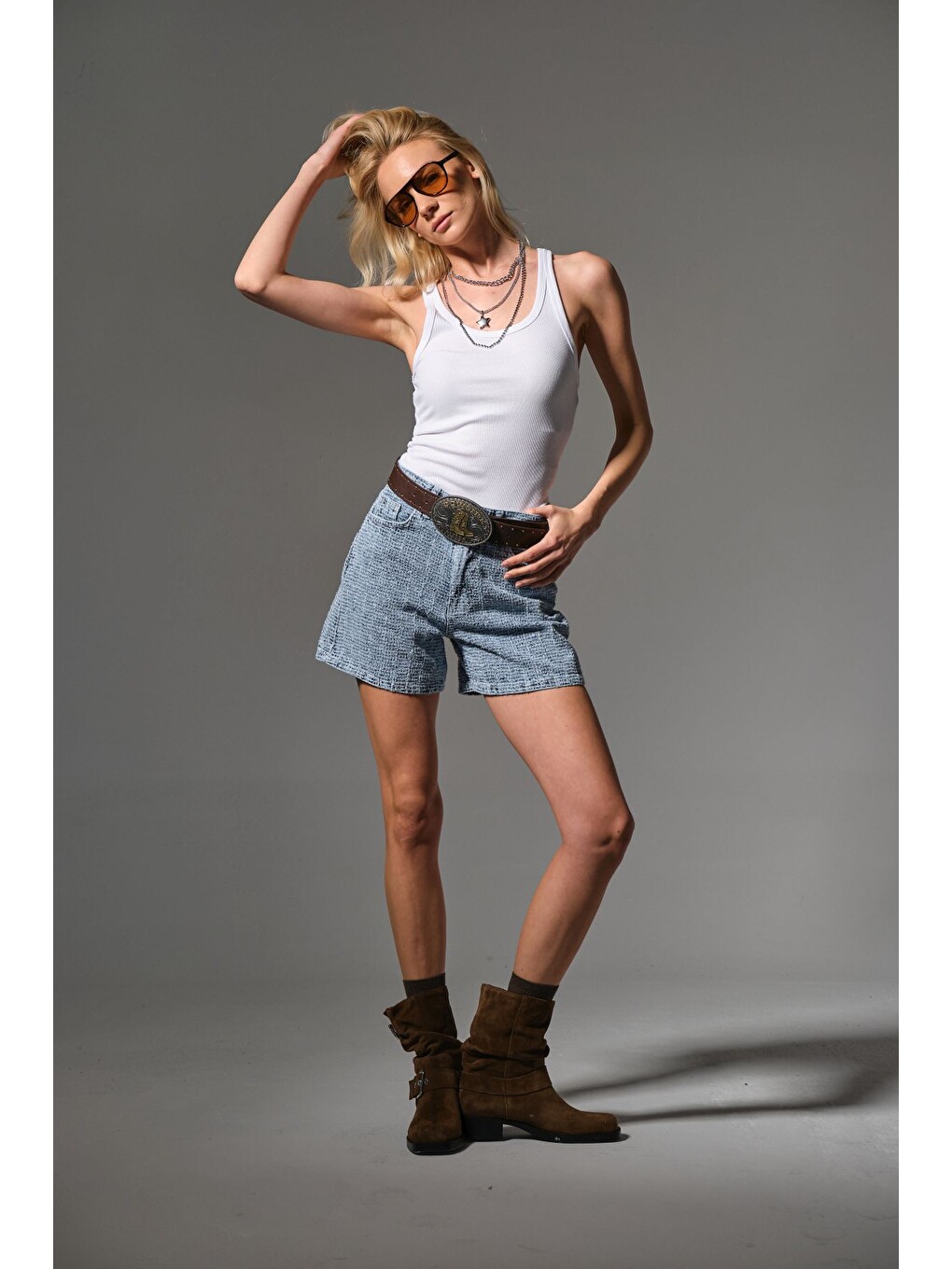 Mavi Kadın Punch Şort Yüksek Bel Fermuarlı Cut Bukle Efekt Crafted Denim Jean Kısa Rahat @Faenza-1
