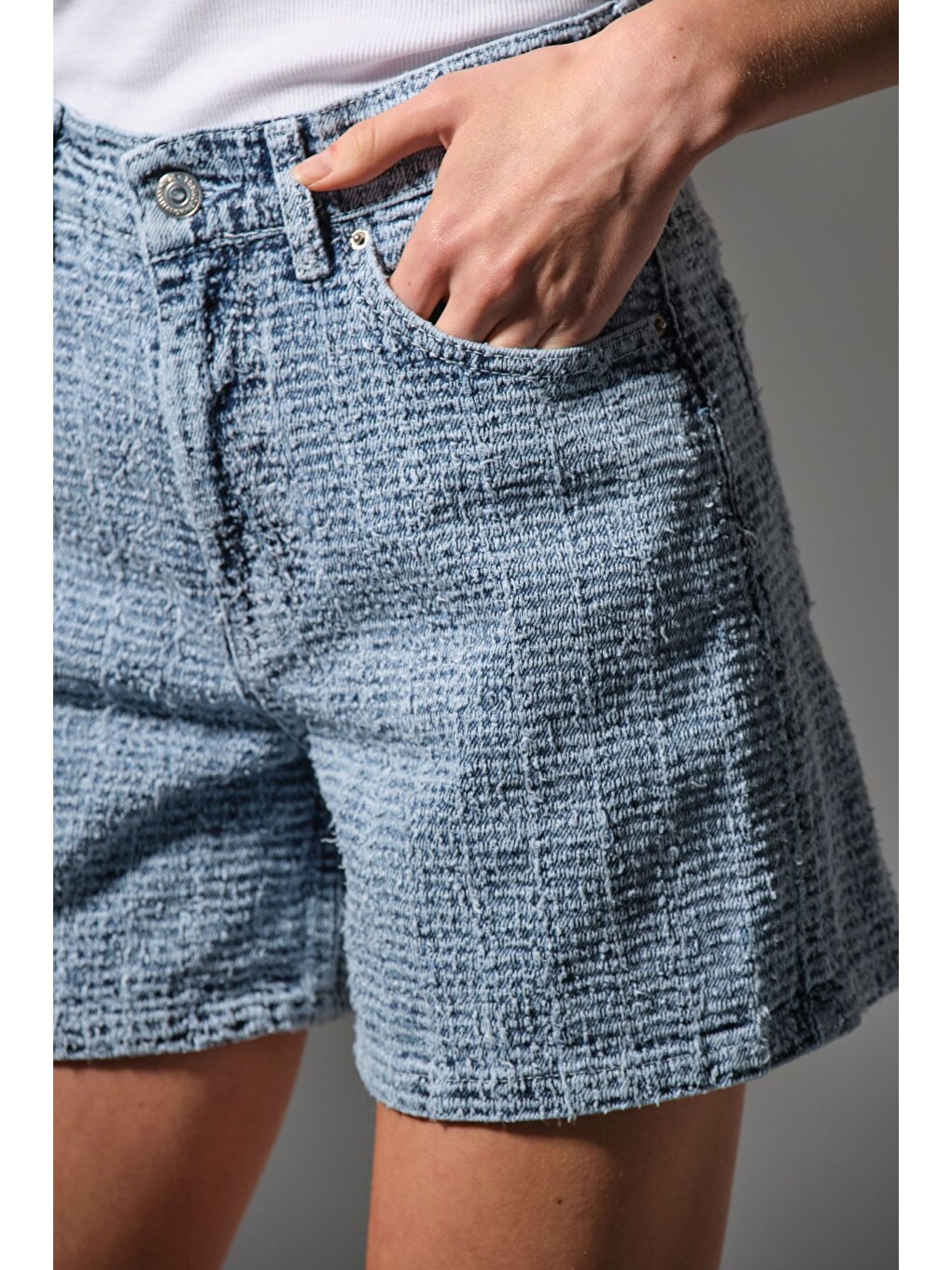 Mavi Kadın Punch Şort Yüksek Bel Fermuarlı Cut Bukle Efekt Crafted Denim Jean Kısa Rahat @Faenza-2