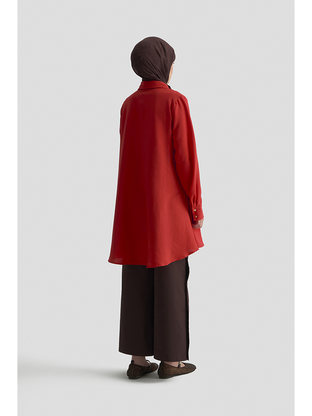 Kahverengi Etek Ucu Volanlı Tunik Kiremit-4