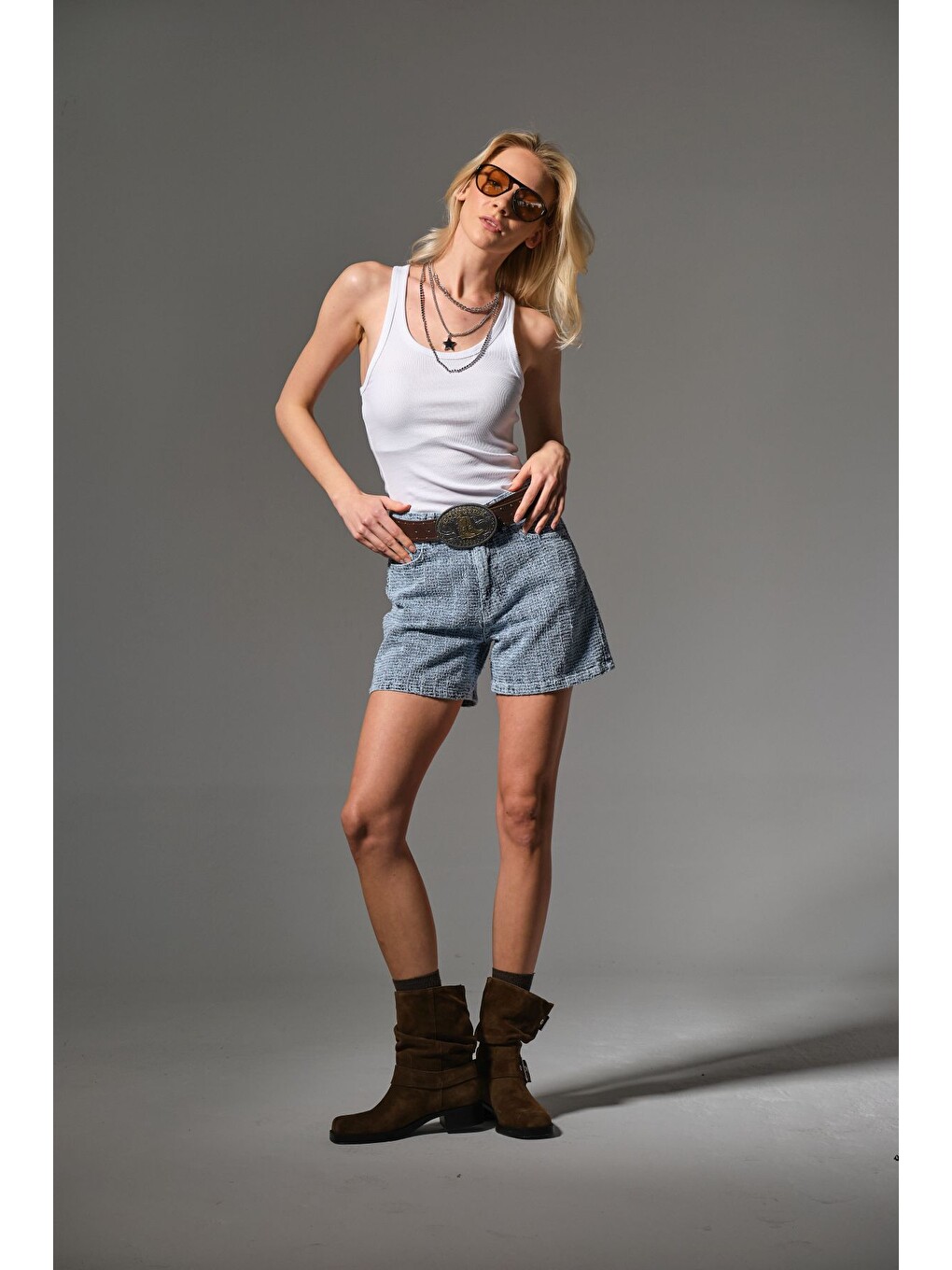 Mavi Kadın Punch Şort Yüksek Bel Fermuarlı Cut Bukle Efekt Crafted Denim Jean Kısa Rahat @Faenza-5