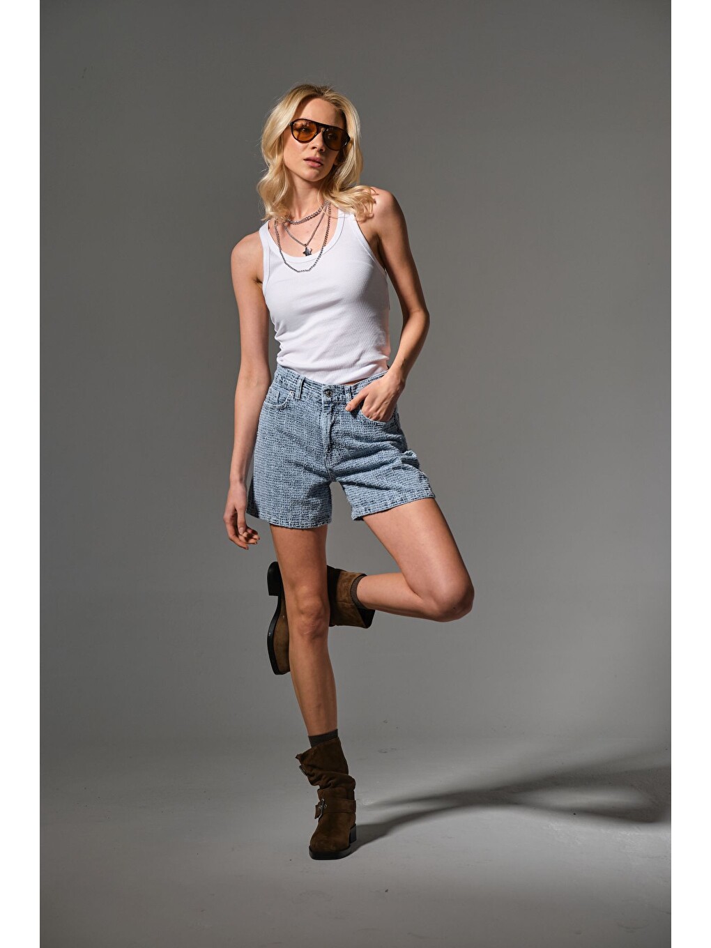 Mavi Kadın Punch Şort Yüksek Bel Fermuarlı Cut Bukle Efekt Crafted Denim Jean Kısa Rahat @Faenza-7