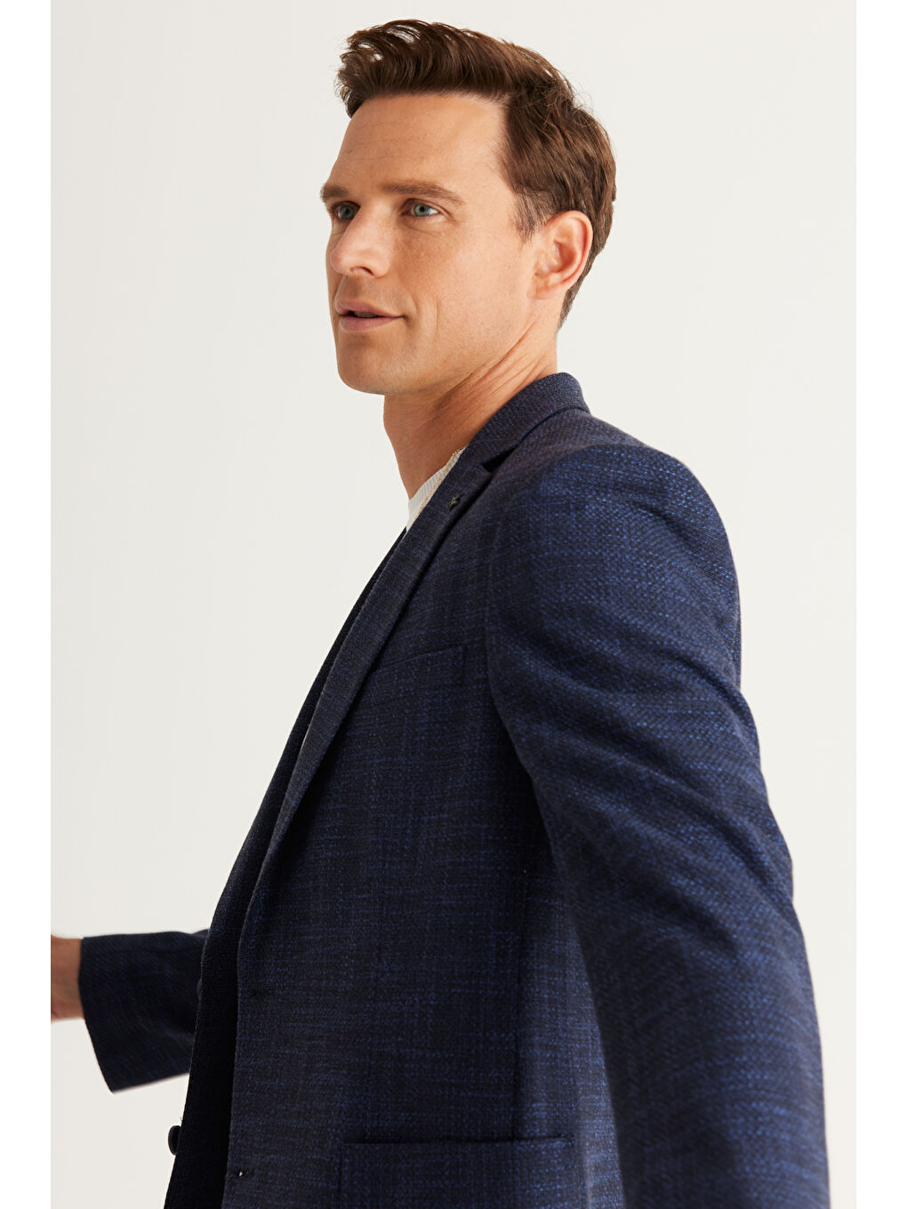 Erkek Lacivert Comfort Fit Rahat Kesim Mono Yaka Desenli Ceket-2