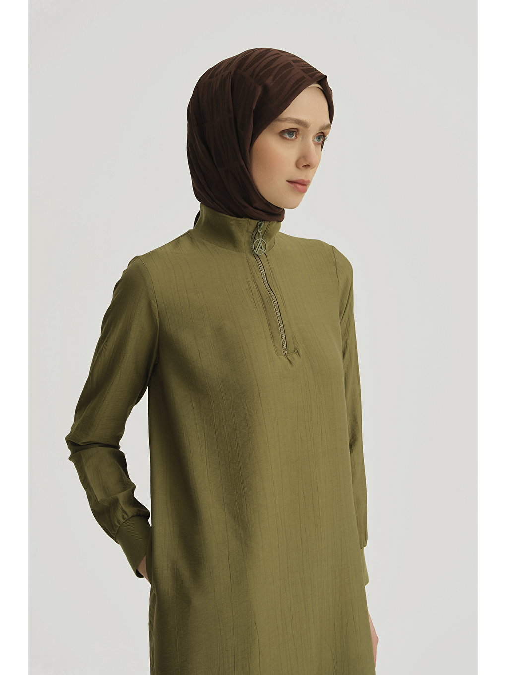 Fermuarlı Uzun Tunik Haki-2