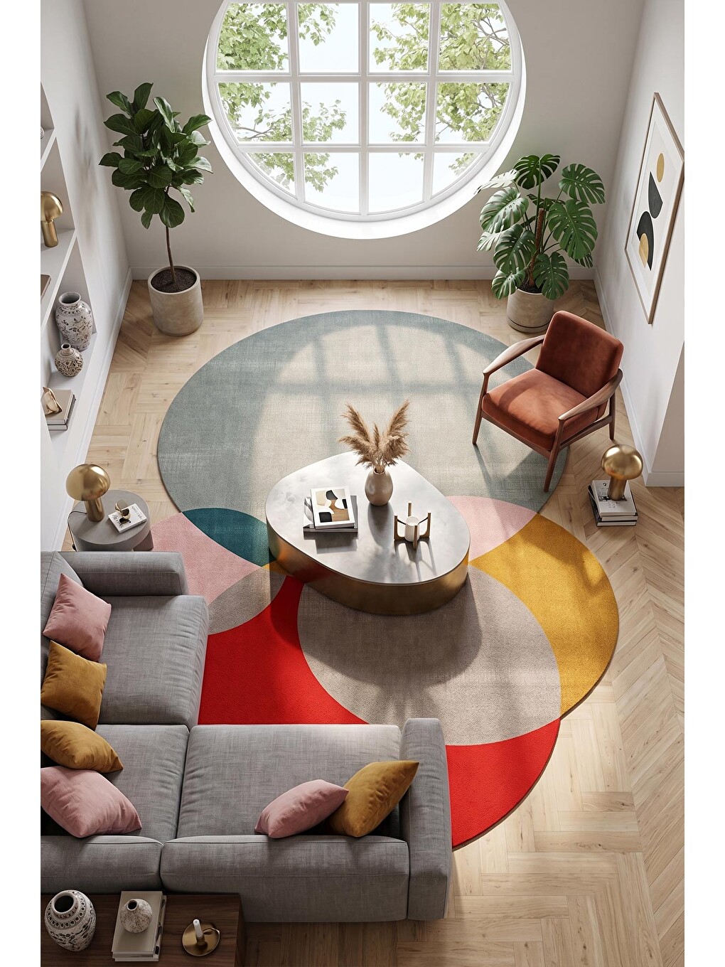 Kırmızı Modern Dekoratif Halı – Makinada Yıkanabilir, Kaymaz Taban, İnce Lazer Kesim Halı-1