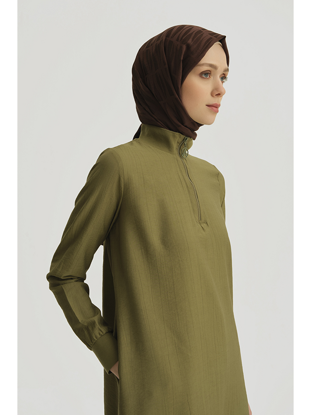 Fermuarlı Uzun Tunik Haki-3