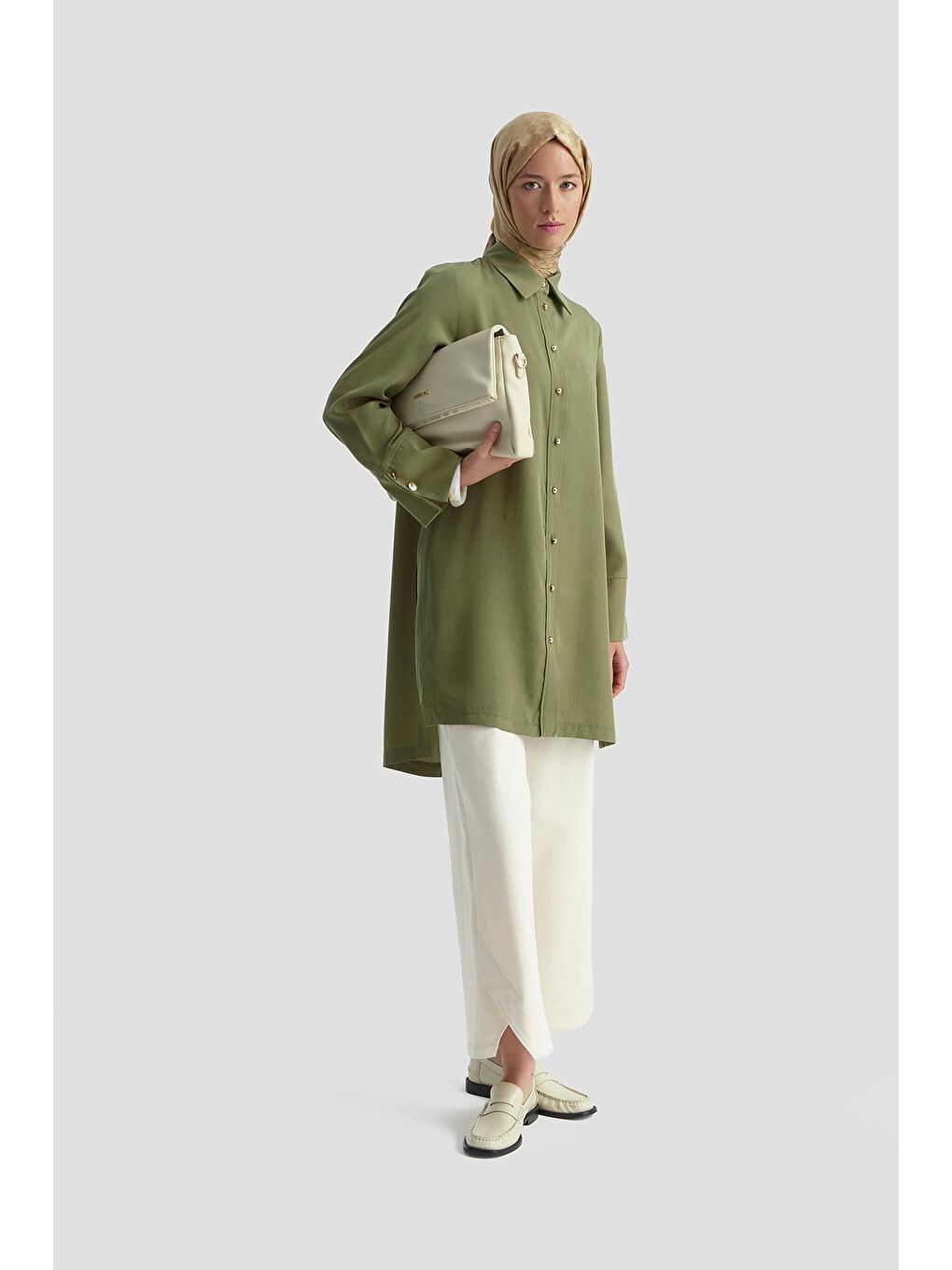 Kalın Manşetli Lyocell Tunik Haki