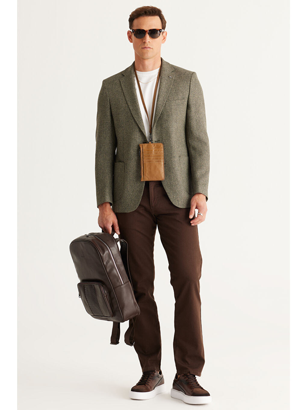 Erkek Haki Slim Fit Dar Kesim Mono Yaka Desenli Ceket-1