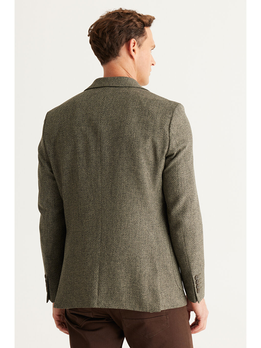 Erkek Haki Slim Fit Dar Kesim Mono Yaka Desenli Ceket-4
